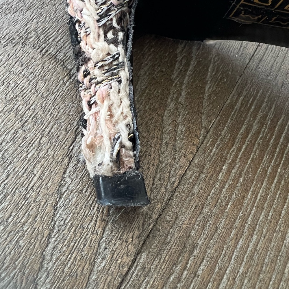 Anine Bing Nina Slingback Heels with Metal Toe in Black/Cream/Apricot Tweed - Picture 10 of 11
